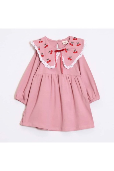 OZZY KİDS Κοριτσίστικο φόρεμα Yakaları Kiraz Με κέντημα