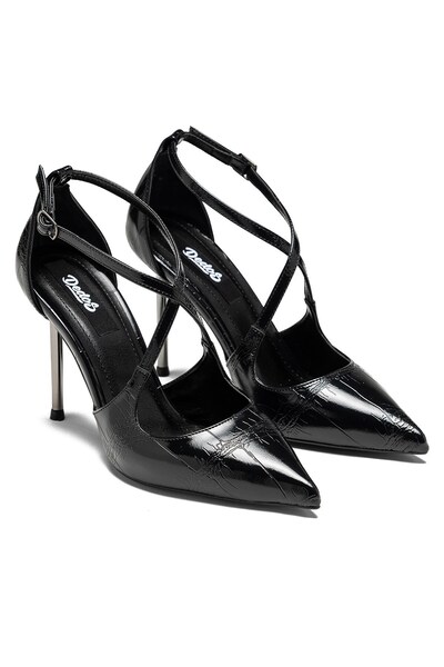 Dedos Women's High Thin Heeled Pointed Toe Crocco Patent Leather Evening Dres...