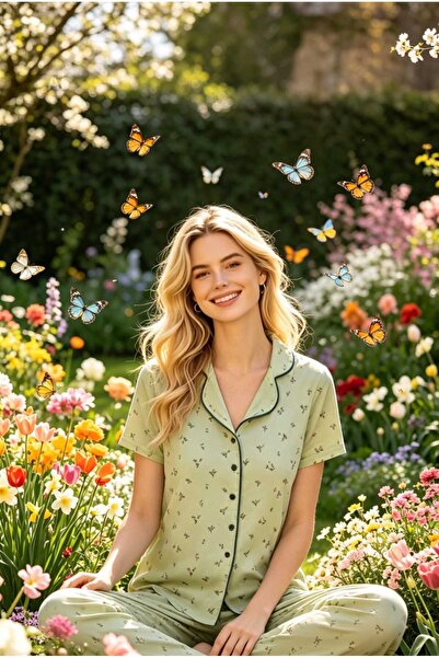 NiCe İç Giyim Ανοιξιάτικο λουλουδάτο πράσινο χρώμα βισκόζης ζέρσεϊ μαλακό ελα...