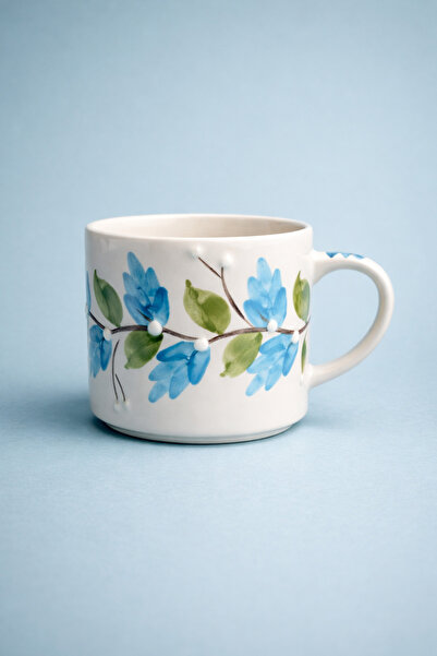 betüslesin Ceramic Mug with Floral Motif Handmade Coffee Cup