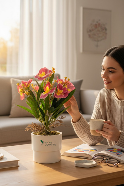 YAPAY ÇİÇEKÇİNİZ ΜΟΝΤΕΡΝΗ ΛΕΥΚΗ ΤΕΧΝΗΤΗ ΟΡΧΙΔΕΑ 30 ΕΚ. ΣΕ ΓΛΑΣΤΡΑ ΜΕ ΥΓΡΗ ΥΦΗ