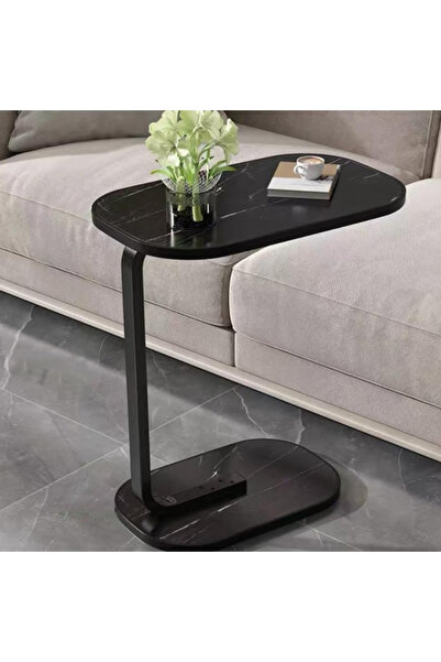 OEM Οβάλ βοηθητικό τραπεζάκι με φινίρισμα μαύρου μαρμάρου