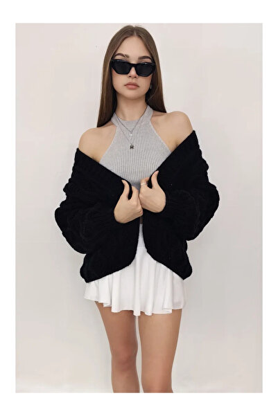 POİNE Γυναικεία πλεκτή ζακέτα με σχέδιο Μπακλάβα και λεπτομέρειες