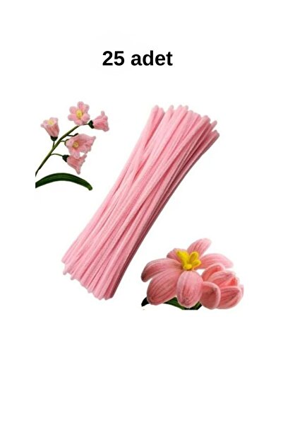 everart 25 Adet Pastel Pembe Şönil, Çiçek Yapımına Uygun Tüylü Tel, 30 Cm 6mm