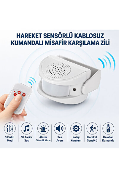 MultiZone Kablosuz Hareket Sensörlü Kapı Zili Alarmı Uzaktan Kumandalı Güvenl...