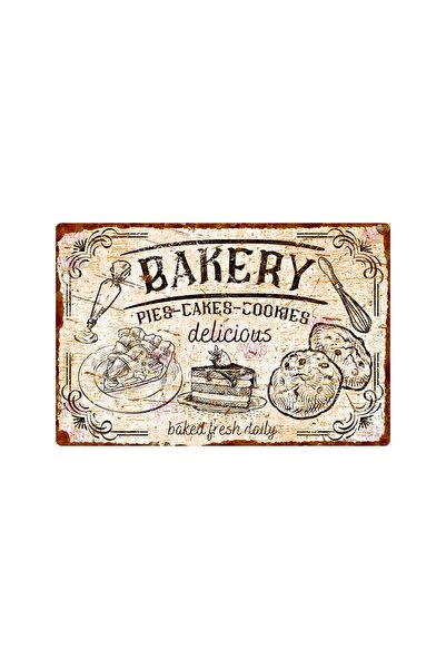 Pas Görünümlü Bakery Ahşap Duvar Tabelası – Retro Pasta ve Kurabiye Konseptli Dekor
