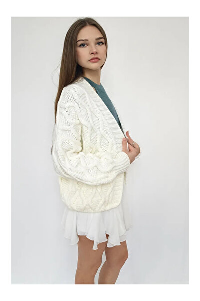 POİNE Γυναικεία πλεκτή ζακέτα με σχέδιο Μπακλάβα και λεπτομέρειες