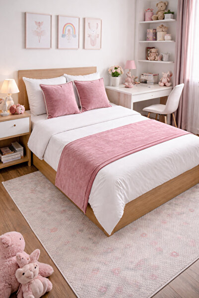 OEM SET - Napron 150 x 50cm + 2 fete de perna 40/40cm CATIFEA Roz Pudra