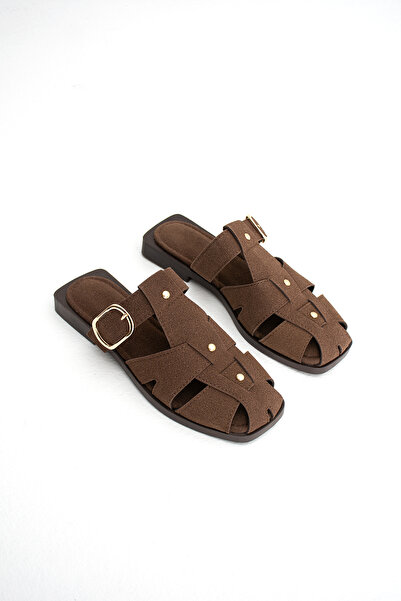 KOTAN Γυναικείες παντόφλες με αγκράφα σε καφέ καστόρι – Καθημερινά άνετα και ...