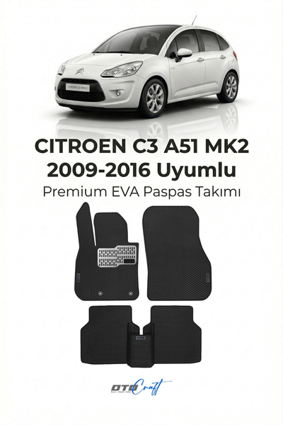 OTOCRAFT Citroen C3 A51 MK2 (2009-2016) Araca Özel 3D Havuzlu Eva Paspas Tam ...