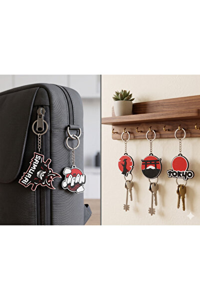 3D Layshop Set of 5 Japan-Themed 3D Keychains - Tokyo, Samurai Mask, and Tori...