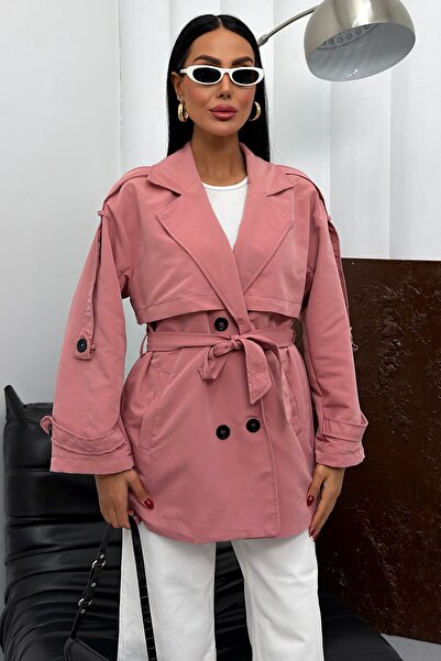 moda armanc Γυναικεία Εποχιακή Λινή Καμπαρντίνα - Κοντή Καμπαρντίνα με Διπλό ...