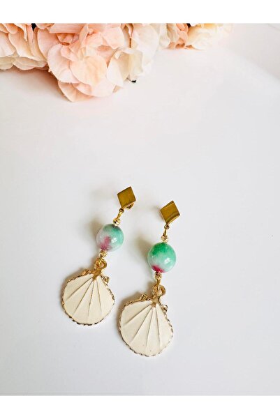 DEVİ fashion Steel Oyster Natural Stone Earrings 5 cm