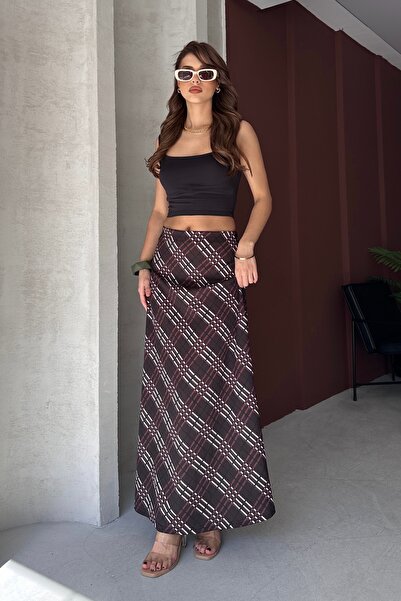 New Now Καρό φούστα με σχέδιο και φαρδιά γραμμή