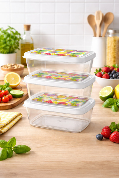 EMİLA HOME EmilaHome Desenli Kapak 1200 ml 3'lü Saklama Kabı Seti