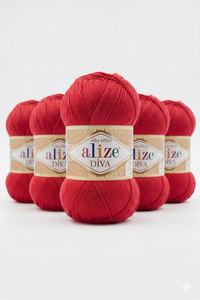 Alize Diva 105-Red (5 Pieces) Knitting Yarn Very Fine Summer Knitting Yarn Su...