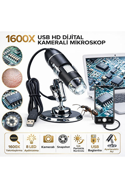 MultiZone 1600X USB HD Dijital Kameralı Mikroskop Zoom Android Uyumlu Profesy...