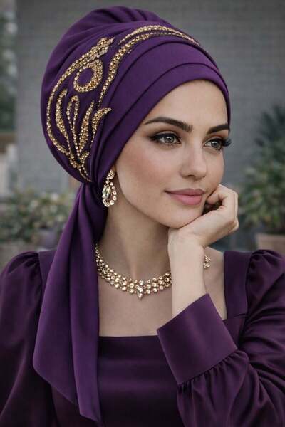 Aişe tesettür Βραδινό φόρεμα με μοτίβο από χρυσό μοτίβο δαμασκηνί, με κασκόλ ...