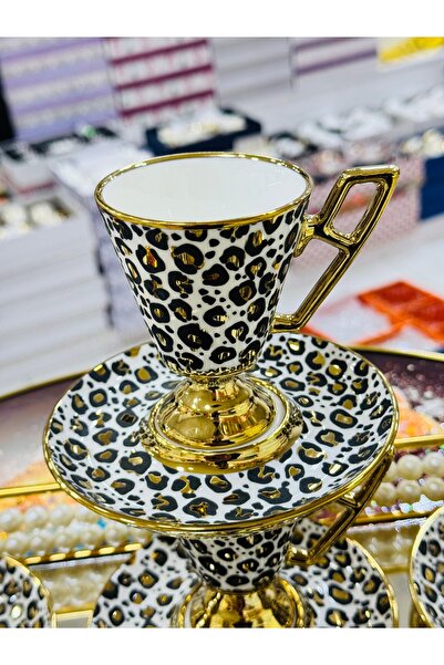 EVRA 6 Kişilik Leopar Desen Porselen Fincan Takımı