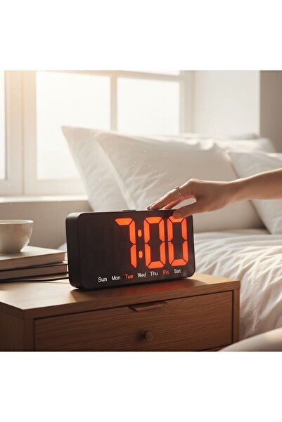 hediyesahibi Modern LED Dijital Alarm Saat – Büyük Ekranlı, Gün Göstergeli, Ş...