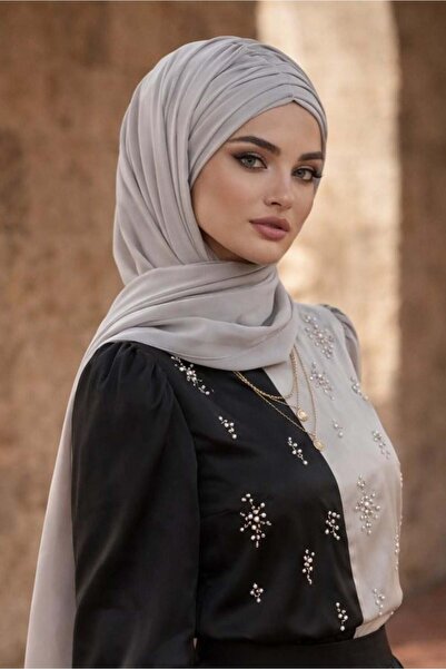 Aişe tesettür Gray Gathered Ready Shawl