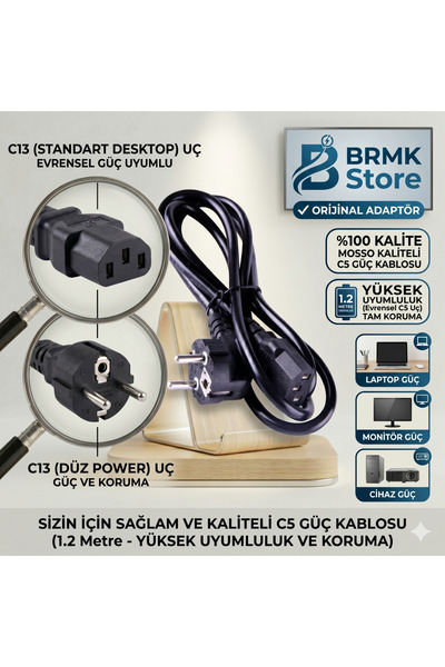 BRMK STORE Kaliteli Power Kablosu Kasa Monitör Kablosu Pover Kablo 1.2 Metre