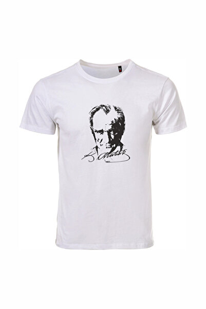 ETİFA Unisex White 100% Cotton Regular T-Shirt – Black Atatürk Print, Casual ...