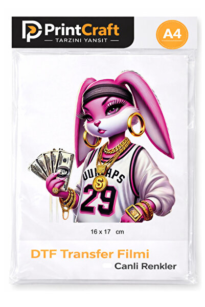 Palo Santo 16x17 cm Pembe Tavşan Modeli Ütü ile Yapışan DTF Transfer Baskı (A4)