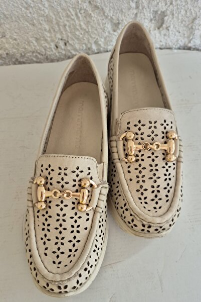 Mammamia ERN -36100 EREN SHOES&BAG Hakiki Deri Lazer Desenli Orta Tokalı Düz ...