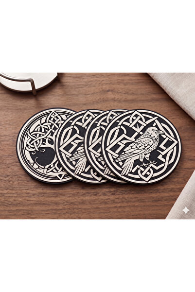 3D Layshop Set of 4 Nordic Mythology Coasters - Tree of Life and Raven 3D Dec...