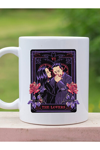 Savnera Addams Family Morticia ve Gomez Lovers Tarot Baskılı Kupa Bardak 300 ml