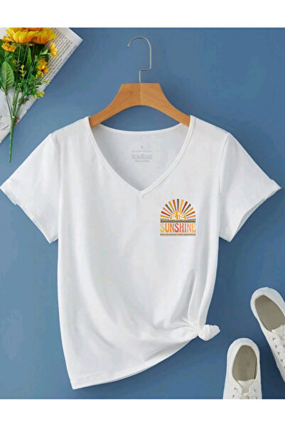 SUNFREE Sunshine Printed V-Neck Regular Short Sleeve Women's Tshirt