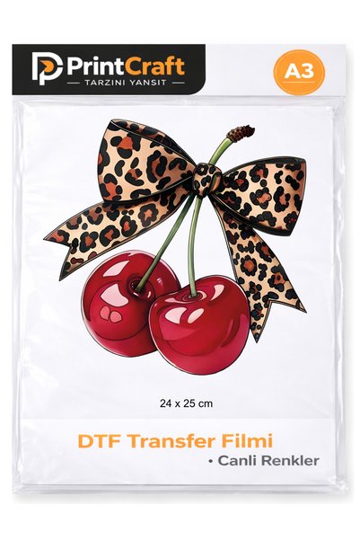 Palo Santo 24x25 cm Leopar Kurdaleli Kiraz Modeli Ütü ile Yapışan DTF Transfe...