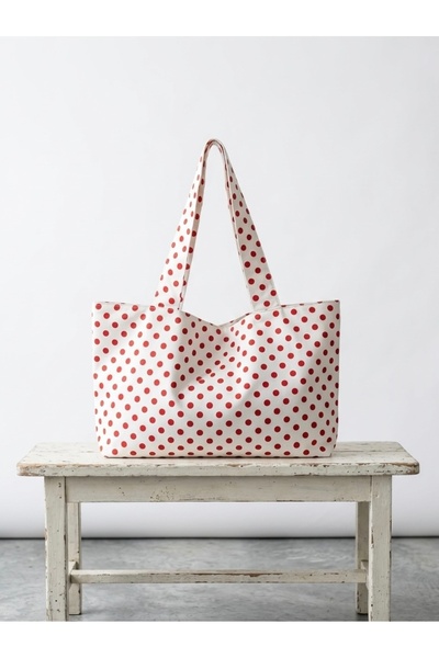 LUNAFEL Red and White Polka Dot Cloth Shoulder Bag - Waterproof Fabric - Tote Cloth Handbag and Shoulder Bag
