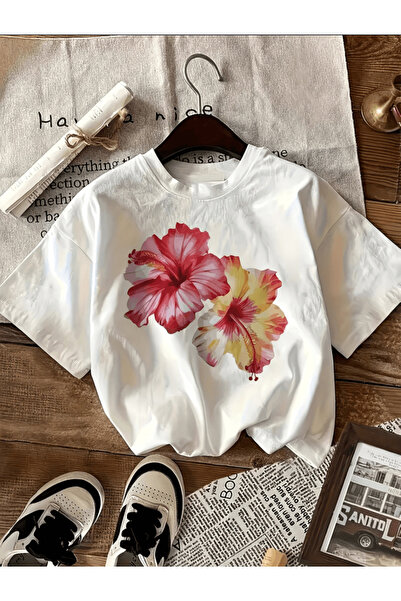 gencerco 2 pieces pink yellow color printed premium oversize t-shirt