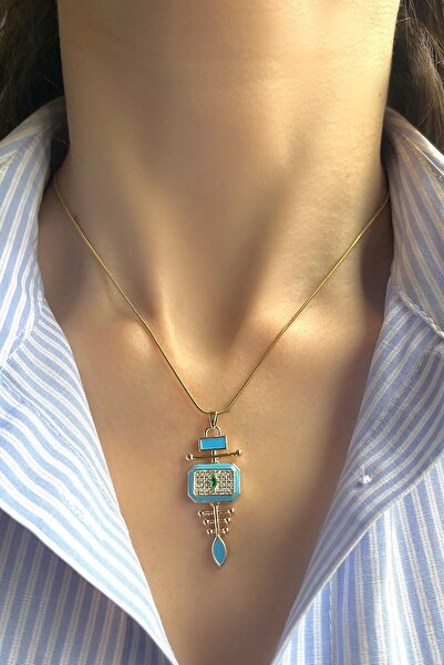 Bijou Luz Gold Brand Model Blue Steel Necklace