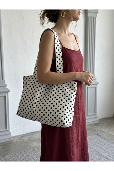 LUNAFEL Μαύρο και άσπρο υφασμάτινο τσαντάκι ώμου με πουά - Αδιάβροχο ύφασμα -...