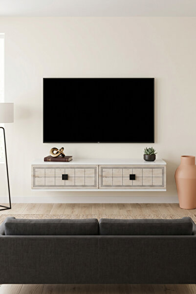 zetuna home TDA1205BT DUVARA MONTAJ TV STAND, TV RAFI BEYAZ - TRAVERTEN 120CM