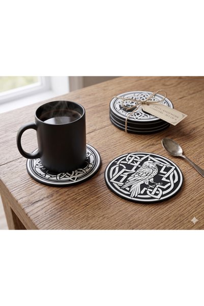 3D Layshop Set of 2: Nordic Mythology Tree of Life and Raven Coasters - 3D Decorative Cup Mats (10X10 cm)