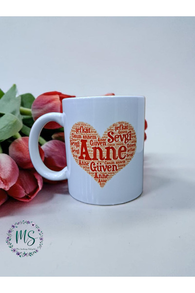 Anneler Günü Kalp İçinde Anne Yazılı Baskılı Kupa Bardak