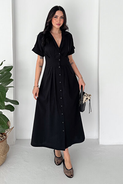 Noa&Noa Γυναικείο φόρεμα μίντι με κουμπιά – Κομψό κοντομάνικο φόρεμα με εφαρμ...