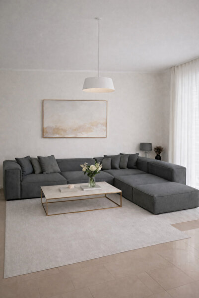 Haliloğlu Relax Soft 5 Modül Köşe Takımı (Antrisit-Kahve) Keten 650, (2 Köşe,...