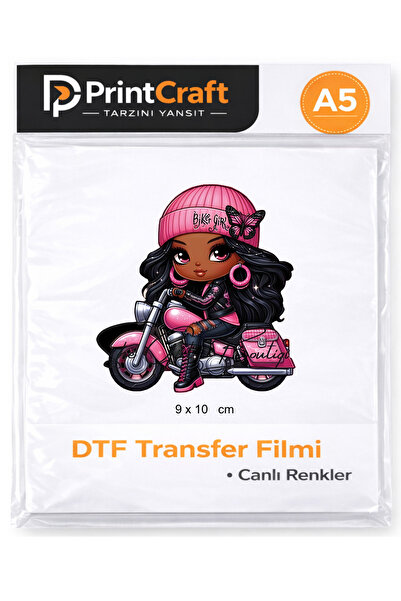Palo Santo 9x10 cm Pembe Motosikletli Kız Modeli Ütü ile Yapışan DTF Transfer...