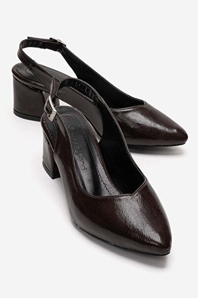 CCWAY AYAKKABI Open Back Women's Heeled Shoes Brown Yanki̇