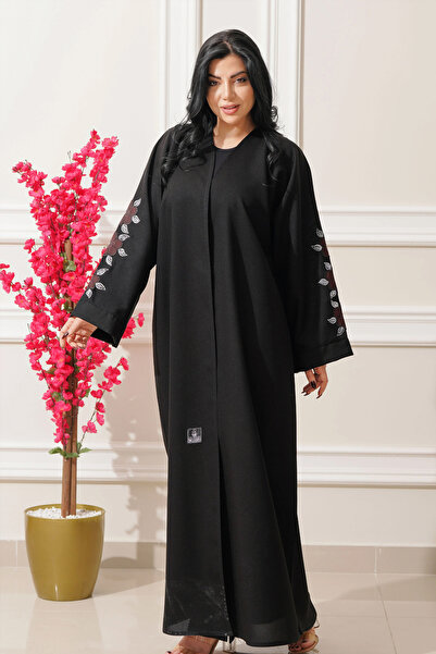 Hasnaa Abaya Black Soft Abaya with Colorful Embroidery Work on Sleeves