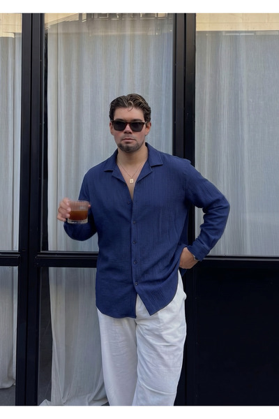 viperkombin Summer Textured Wrinkled Shirt Comfortable Fit