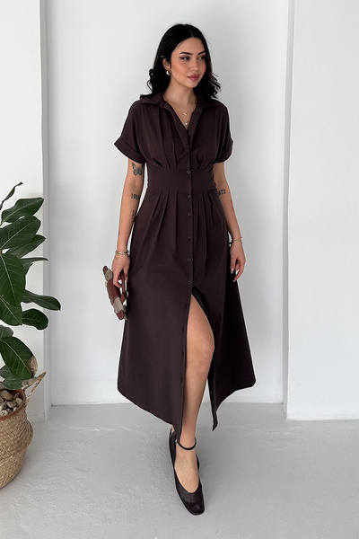 Noa&Noa Γυναικείο φόρεμα μίντι με κουμπιά – Κομψό κοντομάνικο φόρεμα με εφαρμ...