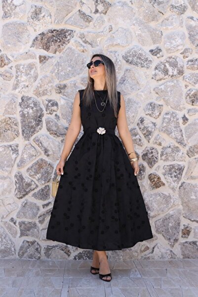 bytugcekaya Μαύρο τρισδιάστατο φλοράλ φόρεμα