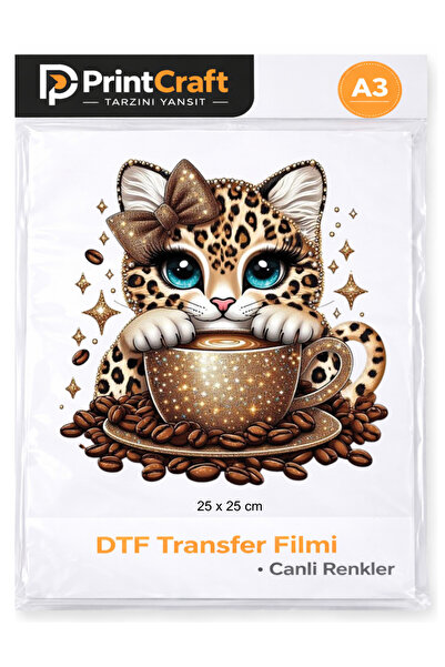 Palo Santo 25x25 cm Kahveli Kedi Modeli Ütü ile Yapışan DTF Transfer Baskı (A3)