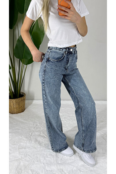 Bella Vita Fashion Işıltılı Taşlı Yüksek Bel Straight Fit Jean Pantolon – Mod...